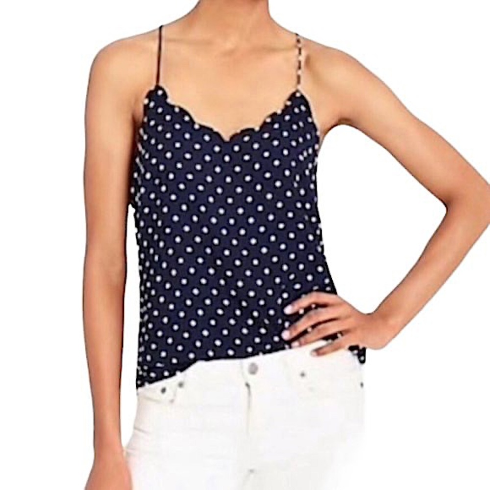 J.Crew | Racerback Scallop Tank, size 0- Navy polka dot